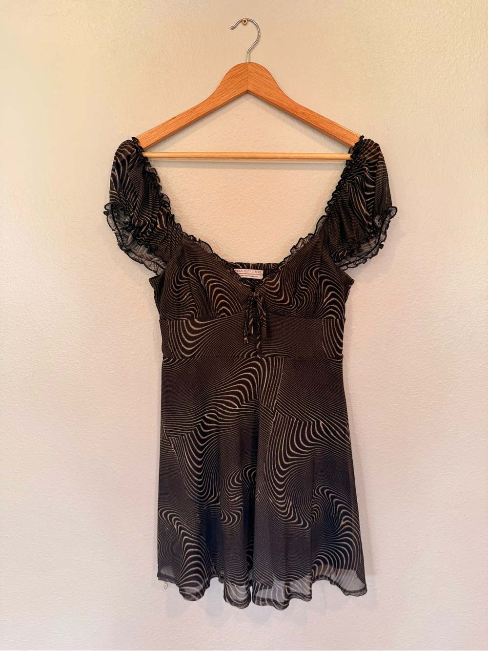 Urban Outfitters Black Swirl Mesh Puff Sleeve Mini Dress M